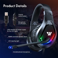 Wintory USB + 3.5mm 4 Pin Ayarlanabilir Rgb Işık Oyun Kulaklığı Siyah (Yurt Dışından)