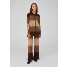 Peraluna Renk Geçişli Polo Yaka Kadın Triko Hırka Kahve/camel Melanj