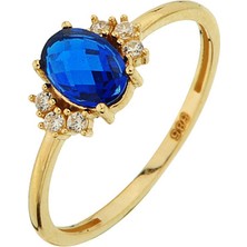 Goldium Altın Mavi Taşlı Yüzük