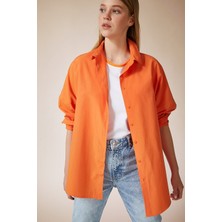Candybia Kadın Oranj Oversize Uzun Basic Gömlek