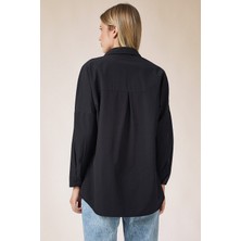 Candybia Kadın Siyah Oversize Uzun Basic Gömlek