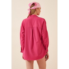 Candybia Kadın Koyu Pembe Oversize Uzun Basic Gömlek
