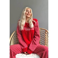 Pijama Evi Live Desenli Kadın Peluş Pijama Takımı