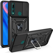 Fibaks Huawei Y9 Prime 2019 Uyumlu Kılıf Kamera Korumalı Sürgülü Yüzüklü Armor Military Tank Zırh