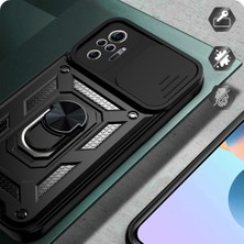 Fibaks Xiaomi Redmi Note 10/10S Uyumlu Kılıf Kamera Korumalı Sürgülü Yüzüklü Armor Military Tank Zırh