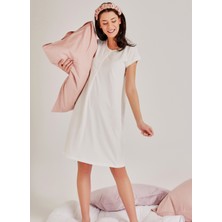 Magic Form Penye Dantelli Kısa Kollu Kırık Beyaz Kadın Gecelik