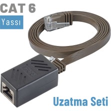 IRENIS CAT6 Uzatma Seti, Yassı Ethernet Kablo ve Ekleyici, Kahverengi, 50 cm