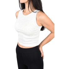 Co&Mi Fitilli Pamuklu Crop-Açık Gri