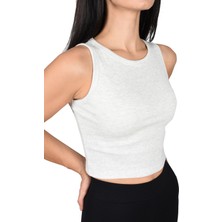 Co&Mi Fitilli Pamuklu Crop-Açık Gri