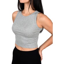 Co&Mi Fitilli Pamuklu Crop- Gri