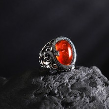 Takılingo Kehribar Taşlı Yılan Motifli 925 Ayar Gümüş Erkek Yüzük