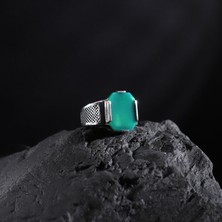 Takılingo Yeşil Akik Taşlı Sade 925 Ayar Gümüş Erkek Yüzük