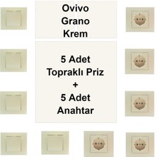 Çağatay Elektrik Ovivo Grano Krem 5 Adet Topraklı Priz + 5 Adet Anahtar