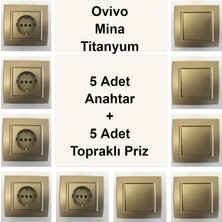 Çağatay Elektrik Ovivo Mina Titanyum 5 Adet Anahtar + 5 Adet Topraklı Priz