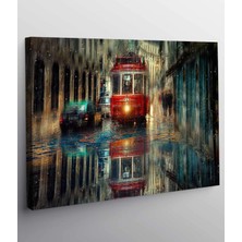 Stella Store Büyük Retro Tramvay Rain Şehir Sokak Kanvas Tablo