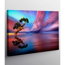 Stella Store Yalnız Ağaç Gün Batımı-Göl Kuşlar Kanvas Tablo