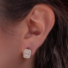 Takıhan Baget Taşlı Altın Kaplama 925 Ayar Gümüş J Küpe