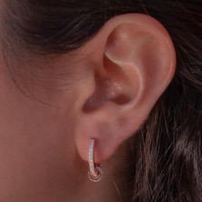 Takıhan Beyaz Zirkon Taşlı Rose Kaplamalı Halka Içerisinde Gümüş Halka Küpe