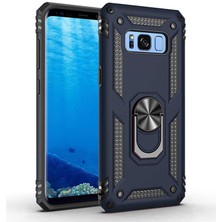Caseart Samsung Galaxy S8 Kapak Military Yüzüklü Stantlı Panzer Tank Kılıf - Lacivert