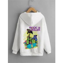 Relax Family Xf Erkek Kışlık Beyaz Kapüşonlu Sweatshirt Rock'n Roller