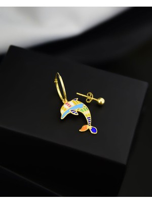 Papatya Silver 925 Ayar Gümüş Mineli Balık Model Halka ve Top Küpe