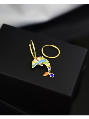 Papatya Silver 925 Ayar Gümüş Mineli Balık Model Halka Küpe