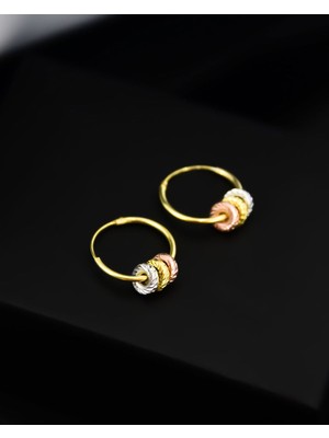 Papatya Silver 925 Ayar Gümüş 3 Renk Silindir Model Halka Küpe