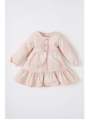 DeFacto Kız Bebek Regular Fit Uzun Kollu Kareli Elbise X0046A221AU