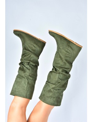 Fox Shoes Haki Süet Gizli Dolgu Topuklu Kadın Çizme E735051702