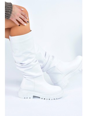 Fox Shoes Beyaz Büzgülü Günlük Kadın Çizme L294100109