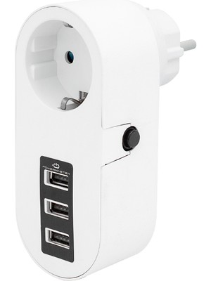 kzy mobilyal Powermaster PM-4913 3 USB'li Tekli Termal Akım Korumalı Priz Beyaz Renkli Elektronik Cihaz Uyumlu
