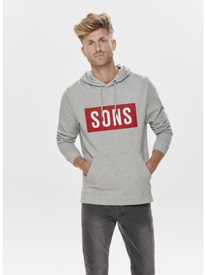 Only & Sons Gri Kapüşonlu Baskılı Sweatshirt