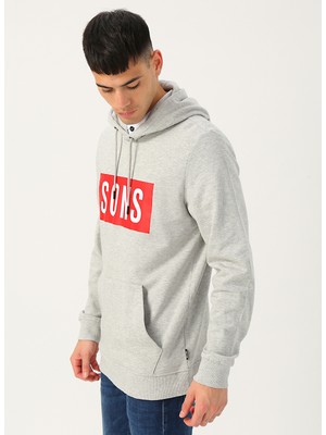 Only & Sons Gri Kapüşonlu Baskılı Sweatshirt