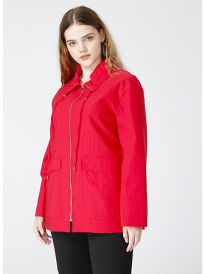 Selen 21YSL9003 Gömlek Yaka Uzun Kollu Düz Kırmızı Kadın Trençkot