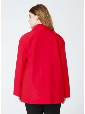 Selen 21YSL9003 Gömlek Yaka Uzun Kollu Düz Kırmızı Kadın Trençkot
