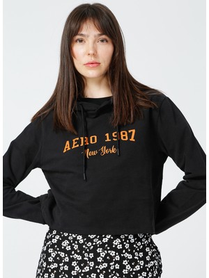 Aeropostale Kadın Siyah Kapüşonlu Sweatshirt