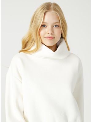 Fabrika Ekru Kadın Dik Yaka Düz Sweatshirt VEJA