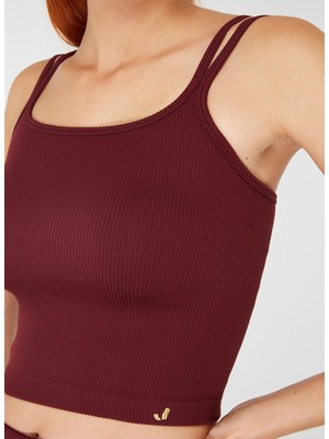 Jerf Darwin Çift Askılı Crop Top Bordo