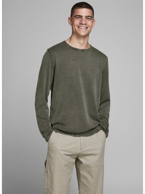 Jack & Jones 12174001 O Yaka Erkek Koyu Yeşil Kazak