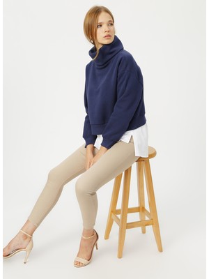 Fabrika Lacivert Kadın Dik Yaka Düz Sweatshirt VEJA