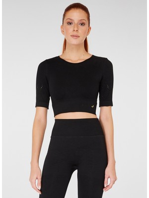 Jerf Naples Kısa Kol Crop Top Econyl Siyah