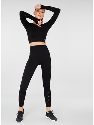 Jerf Naples Uzun Kol Crop Top Econyl Siyah
