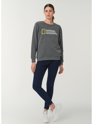 National Geographic Bisiklet Yaka Standart Kalıp Baskılı Gri Melanj Kadın Sweatshirt - W-Reno
