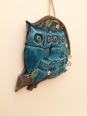 SUME Seramik Baykuş Aile Dekoratif El Işi Duvar Süsü Nazarlık