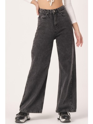Its Basic Kadın Füme Renk Flare Kalıp Bol Paça Jean