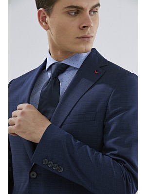 D'S Damat Ds Damat Regular Fit Lacivert Armürlü Takım Elbise 7HF05JB04501D
