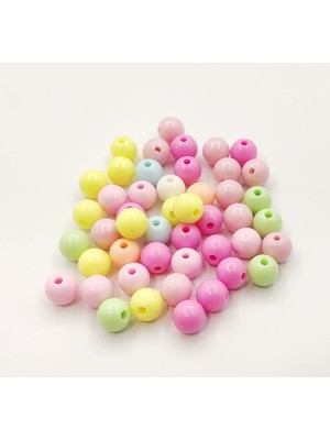 Yiğit Aksesuar 10MM 50 Adet Pastel Karışık Renkli Yuvarlak Plastik Boncuk , Takı Yapım Boncuğu