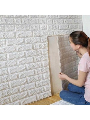 Renkli Duvarlar Yapışkanlı Sünger Beyaz Tuğla Duvar Kağıdı Kaplama Paneli 70X77 cm 6 Adet
