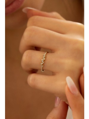 Goldium Altın Baget Taşlı Zig Zag Yüzük