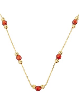 Goldium Altın Dorika Toplu Kırmızı Taşlı Kolye